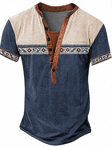  Homme Géométrique Drapeau Américain Ethnique T-shirt Chemise Henley Manche Courte Designer Basique Bohème Occasionnel Quotidien Extérieur Été Printemps Bleu lagune Vert Claire bleu marine Vert foncé