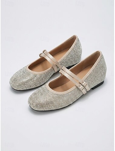  ballerine Mary Jane da donna con strass scintillanti - eleganti scarpe da ballo a punta tonda con doppio cinturino alla caviglia per cocktail party, balli serali &invitato al matrimonio