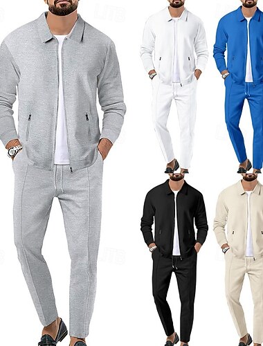  Hombre Tracksuit Vestimenta para correr Trajes de entrenamiento Correa con bolsillo Color sólido Conjunto de ropa deportiva Otoño Negro Blanco Al Aire Libre Viaje Deportes Resistente al Viento