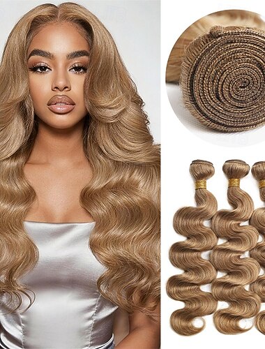  3 bundels menselijk haar, 27# lichtbruine haarkleur, 18 x 20 x 20 inch body wave extensions