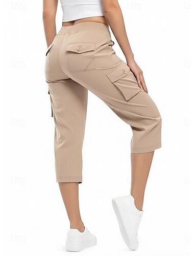  Dames Capri broeken Cargohosen Elegant Sport Capris Middelhoge taille Effen Kleur Zak Voor buiten Inelastisch Buiten Reizen Vakantie Lichtbruin Khaki Brons Lichtkaki Zomer Lente Ruim Passend