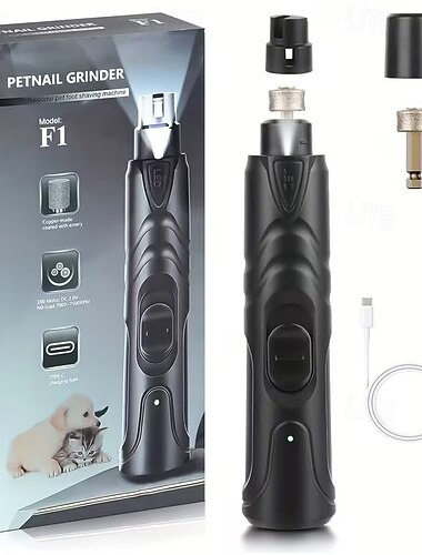  Aparador de unhas elétrico para animais de estimação, cães e gatos, com luz LED recarregável e conjunto de tesouras para aparar unhas.
