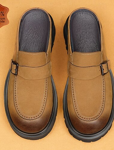  Mocassins mules marron en cuir véritable de qualité supérieure pour homme, chaussures habillées confortables et élégantes, idéales pour les voyages, la conduite, les soirées de détente et les occasions décontractées.