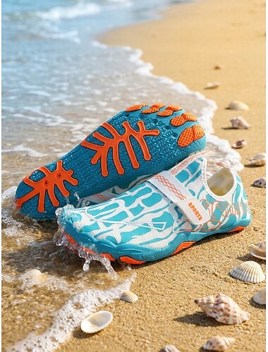  Sapatos aquáticos femininos azuis com estampa camuflada e modelagem ampla - calçado respirável de secagem rápida, antiderrapante, ideal para praia, mergulho com snorkel e natação. &esportes aquáticos
