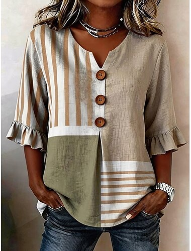  Per donna Camicia Camicia Boho Camicia casual Floreale Grafico Elegante Bohemien Attivo Manica 3/4 Scollo a V Top lunghi Casuale Bianco + giallo Verde salvia Verde chiaro Albicocca Estate Primavera