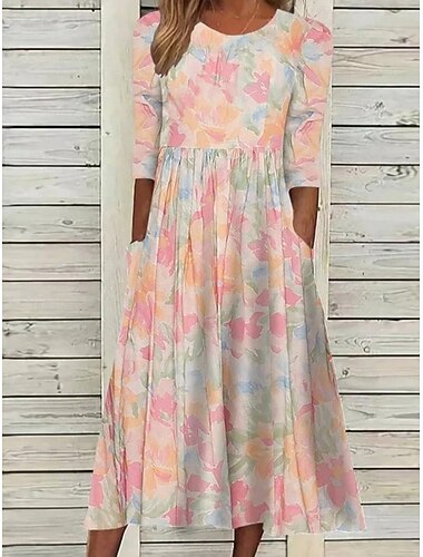  Per donna Abito Midi Abito a Tubino Vacanza Casual Boho Quotidiano Abito Estivo Abito Primaverile Vestibilità regolare Floreale Grafico Manica Corta Girocollo Blu Verde Arcobaleno Estate Primavera