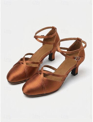  Escarpins en satin marron style Gatsby des années 1920 pour femme - chaussures de danse Mary Jane vintage style flapper avec bride croisée à la cheville, idéales pour les fêtes des Années folles, le