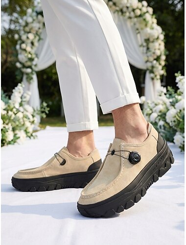  Scarpe casual da uomo beige senza lacci - calzature leggere e comode per camminare - scarpe basse e moderne per matrimoni in giardino, cerimonie all'aperto, viaggi e tempo libero quotidiano
