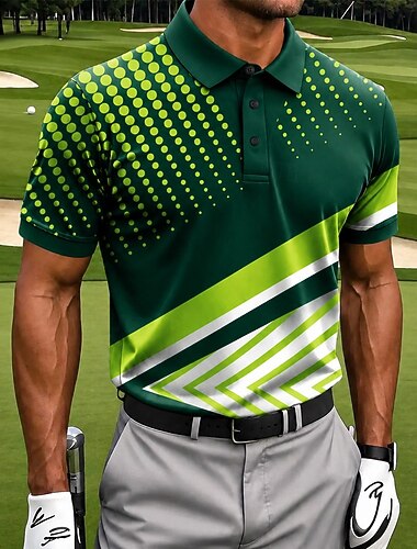  Voor heren Meetkundig Golf Sport Poloshirts Korte mouw Poloshirt Overhemden met kraag Casual Sportkleding 3D-afdrukken Knop Ademend gaas Lente zomer blauw Paars Groen