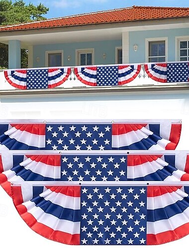  3 st 5 x 1,5 fot långa veckade amerikanska flaggflaggor, traditionella patriotiska amerikanska flaggflaggor för 4 juli, USA veckade fanflaggor för självständighetsdagen trädgårdsdekor utomhus