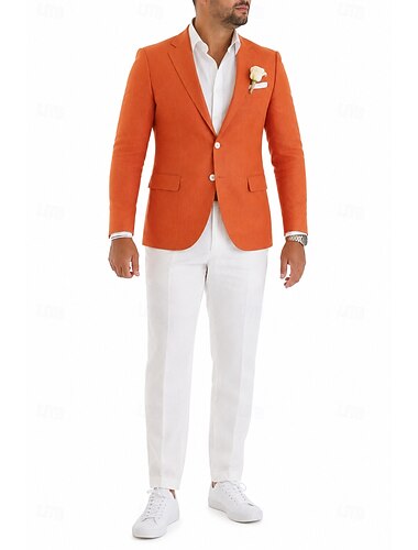  Herr Linne blazer Naggkrage Mode Lättvikt Klassisk Solid färg Blazer Linne blazer Gul Rubinrött Himmelsblå Smal passform Enkelknäppt tvåknappar