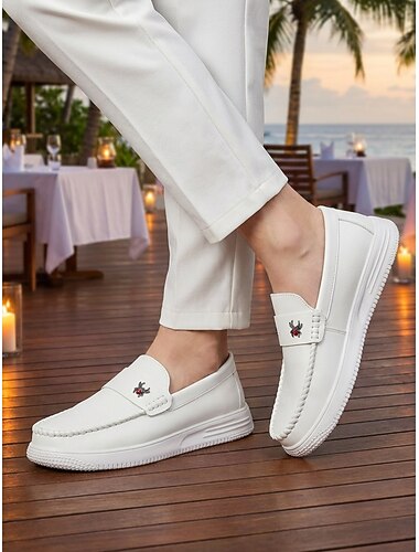  Mocassini da uomo bianchi senza lacci - scarpe eleganti casual leggere e comode - calzature eleganti per le serate in resort, cene in vacanza, feste al mare e abbigliamento smart casual