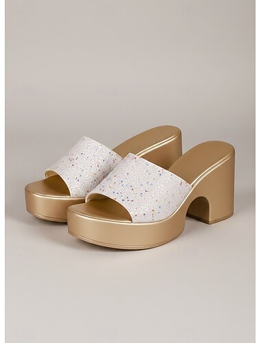  Sprankelende witte platform sandalen voor dames met een stevige hak – comfortabele instapsandalen voor casual strandkleding, vakantie en zomerse outfits.