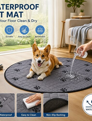  防水犬用マット、犬猫用ペットマット、滑り止め、洗濯可能、丸型ペットフロアマット、吸水性ペットベッドパッド、クレート、ソファ、屋内ホームフロア保護用