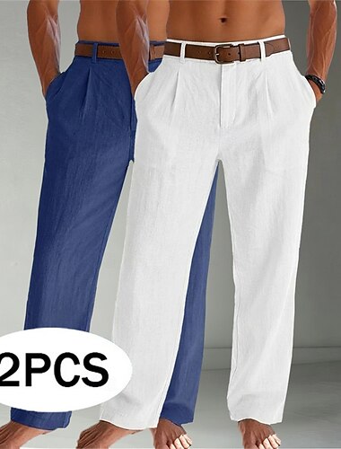  Per uomo Pantaloni di Lino Pantaloni Pantaloni Estivi Pantaloni Larghi Pantaloni da Spiaggia Tasca Semplice Comodità Traspirante Lunghezza intera Casuale Quotidiano All'aperto Moda Affari Beige