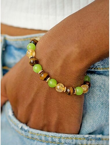  Damesarmband in bohemian stijl met kralen van natuursteen, veelzijdig en elegant, elastisch en in verschillende kleuren, perfect voor strandvakanties en dagelijks gebruik.