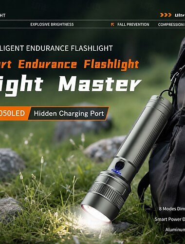  Lanterna LED recarregável, lanterna tática de alto brilho em liga de alumínio com zoom telescópico, carregamento tipo C, bateria de longa duração, indicador de energia, 5 modos de iluminação para