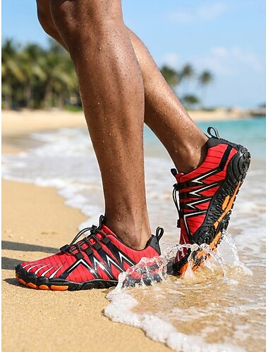  Scarpe da acqua rosse da uomo - sneakers acquatiche a piedi nudi ad asciugatura rapida - scarpe da esterno traspiranti e antiscivolo per attività acquatiche, nuoto, passeggiate in spiaggia e viaggi.