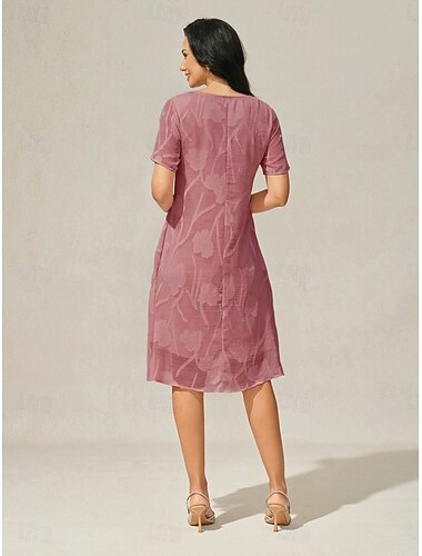  Dames Mini-jurk Hemdjurk Elegant Effen Kleur Korte mouw Strakke ronde hals Stoffige roos