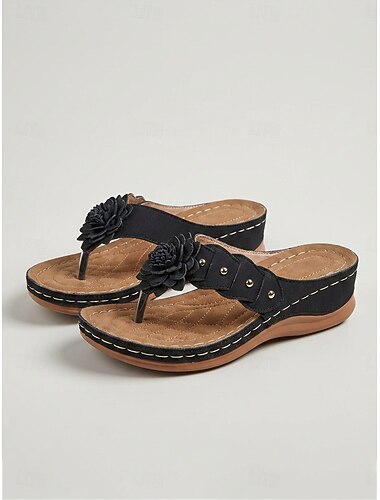  Blaue, bequeme Keilsandalen für Damen – florale Pantoletten mit gepolsterter Sohle, leichte und stützende Sommerschuhe für Reisen und den Alltag & gehen
