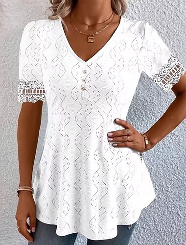  Dame Teksturbluse Elegant Elegant Bohem Årgang Kortermet V-hals Crop Tops Avslappet Daglig Ut på byen Abrikosrosa Svart Hvit Rosa Lilla Sommer Vår