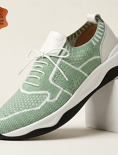  Baskets de marche vertes en maille pour homme, chaussures de sport décontractées, respirantes et légères à lacets, idéales pour un usage quotidien, les voyages, les promenades du week-end et les activités de plein air.