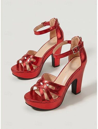  Rode sandalen met plateauzool en hoge hakken voor dames - opvallende sandalen met bandjes voor sexy feestjes en een avondje uit.