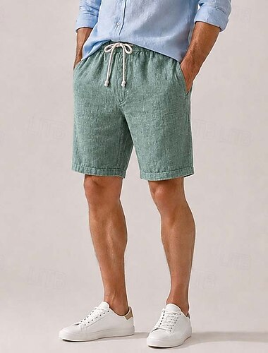  Pantaloncini da uomo in 100% lino - lunghezza al ginocchio, casual, estivi