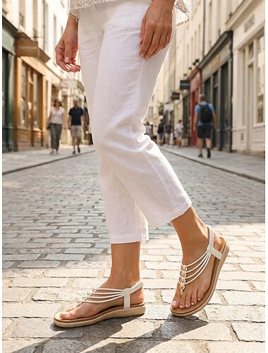  Sandálias femininas de dedo com tiras e palmilha acolchoada, sandálias rasteiras com tira elástica no calcanhar, estilo casual e confortável para o verão, ideais para caminhadas, férias, praia e