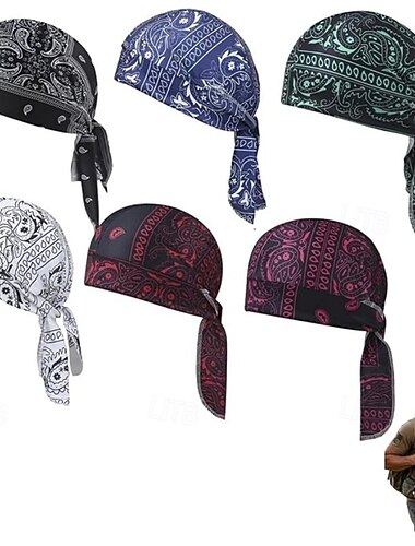  Confezione da 6 cappellini sportivi elastici da ciclismo con fantasia paisley, rinfrescanti, ad asciugatura rapida, bandana da pirata per uomo &donna, fitness, corsa, palestra, cappello fascia per