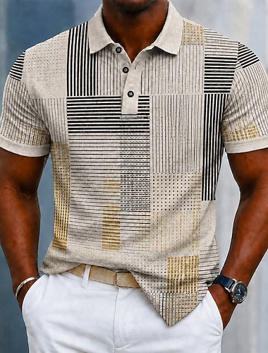  Per uomo Blocco di colori Geometrico Polo Manica Corta Magliette polo Camicie con Colletto Casual Athleisure Stampa 3D Bottoni Tessuto retato traspirante Estate Primavera Blu Viola Marrone