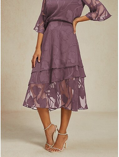  Per donna Elegante Midi Misura del girovita medio Gonne Floreale Stratificato Floreale Inelastico Feste Casual Viola chiaro Viola Estate