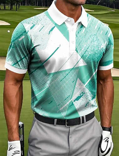  Per uomo Geometrico Golf Polo Sportivi Manica Corta Magliette polo Camicie con Colletto Casual Athleisure Stampa 3D Bottoni Tessuto retato traspirante Primavera & Estate Blu Viola Verde