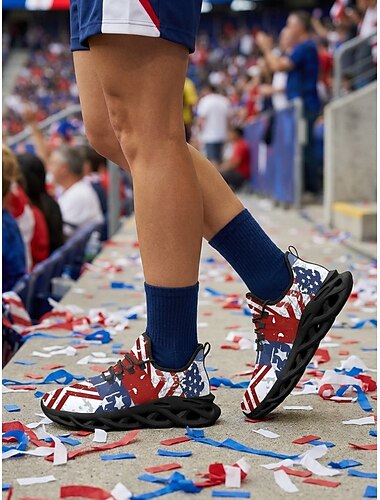  Scarpe da ginnastica sportive da donna con bandiera americana - traspiranti, con stelle patriottiche &Scarpe da corsa con stampa a righe e suola ammortizzante, perfette per gli appassionati di sport e