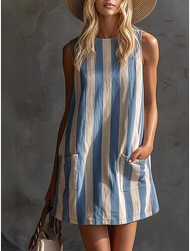  Per donna Mini Abito Abito a Tubino Abito Estivo Abito a spalle scoperte Vacanza Festa Casual Quotidiano Casa All'aperto Vestibilità comoda Grafico Geometrico Senza Maniche Girocollo Bianco e nero
