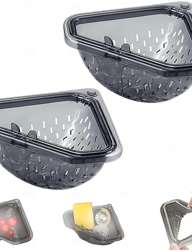  2 cestelli magnetici triangolari per lavello da cucina, filtro angolare per scarico lavello con fondo apribile a vite per residui di cibo, cestello filtro per lavello adesivo senza foratura per