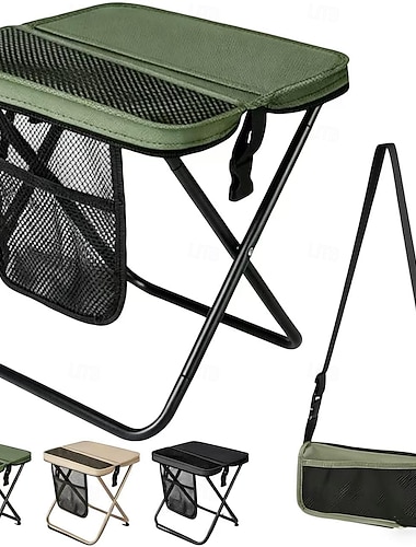  Sgabello pieghevole a zaino con tasche portaoggetti, sedia portatile leggera da esterno per adulti, compatta, ideale per viaggi, campeggio, escursionismo, pesca, code, picnic, eventi sportivi.