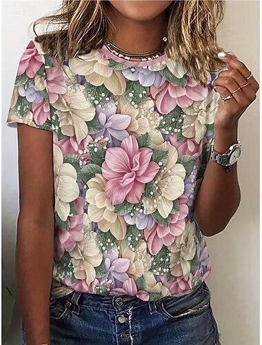  Giorno dell'Indipendenza Americana Per donna Maglietta Stampato Grafico Piante Giornata dell'indipendenza Vintage Elegante Classico Manica Corta Girocollo Scollo a V Top Regolari Casuale Quotidiano
