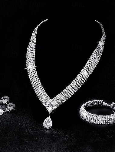  Set di Gioielli 3 Cromo Orecchini Collana Per donna Moda Parure di gioielli Per Matrimonio