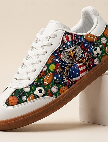  Heren USA Voetbal Print Lage Sneakers Veterschoenen Casual Voetbalfan Schoenen Lichtgewicht Gum Zool Fashion Trainers voor Mannen Wedstrijden Stadionjuichen Sportevenementen en Alledaagse Wear