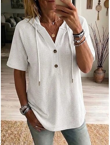  Dames Wafel Shirt Wafel Poloshirts Effen Kleur Effen Vintage Stijlvol Mouwloos V-hals Lange tops Casual Zwart Wit Blozend Roze Donkerblauw Beige Zomer Lente