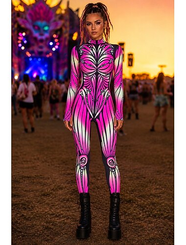  Kroppsdräkt Onesie kostym Tryck Helkroppsdräkt Dam Rave Grafisk Fjäril Abstrakt Kostym för musikfestival Fest Nattklubb Halloween Karnival Barn Vuxna