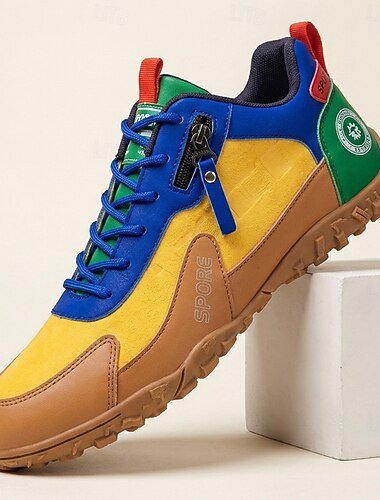  Baskets de randonnée colorblock pour homme, chaussures de trail à lacets, semelle épaisse antidérapante, idéales pour les voyages, le camping et le quotidien.