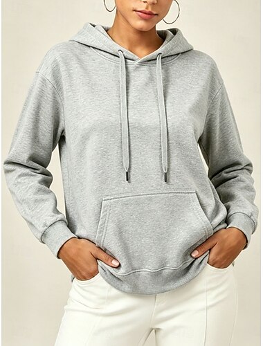  Naisten Pullover Hupparit Tavallinen Vapaa-aika Pitkähihainen Hupullinen Tavalliset topit Sininen Musta Harmaa Syksy