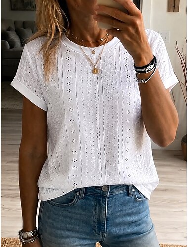  Dámské Krajkové topy Elegantní Čechy Módní Krátký rukáv Tričkový Běžné topy Ležérní Denní Jdeme ven Bílá Léto Jaro
