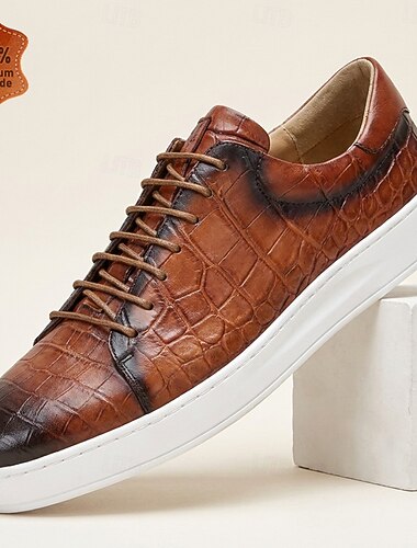  Baskets décontractées marron pour homme, style croco, à lacets, légères et tendance, idéales pour un look décontracté chic, les voyages, les sorties du week-end et le confort au quotidien.