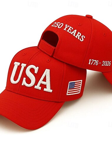  Mütze zum 250. Jahrestag der USA (1776–2026), rote, bestickte Kappe, patriotische Baseballkappe mit USA-Buchstaben &Amerikanische Flagge zum Unabhängigkeitstag, 4. Juli, Gedenktag, Feierlichkeiten im