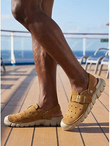  Sandali zoccolo da uomo color cuoio con punta chiusa - scarpe estive traspiranti, leggere e comode - calzature casual per isole e crociere, ideali per vacanze in resort, passeggiate sul ponte e tempo libero nella stagione calda.