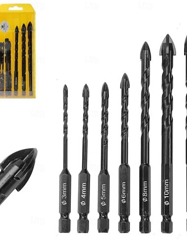  7 stuks wolfraamcarbide boortjes, wolfraamcarbide punt, zeskantschacht, antislip ontwerp, geschikt voor het boren in glas, beton, baksteen, hout, kunststof, keramische tegels en spiegels.
