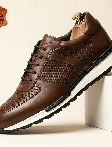  Baskets confortables à lacets en cuir marron pour homme, style sport-chic décontracté, avec empiècements perforés, idéales pour les voyages, le bureau et le quotidien.